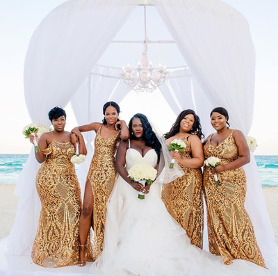 Black Wedding Moment Of The Day: These Bridesmaids Are Gold Goddesses In These Gorgeous Gowns